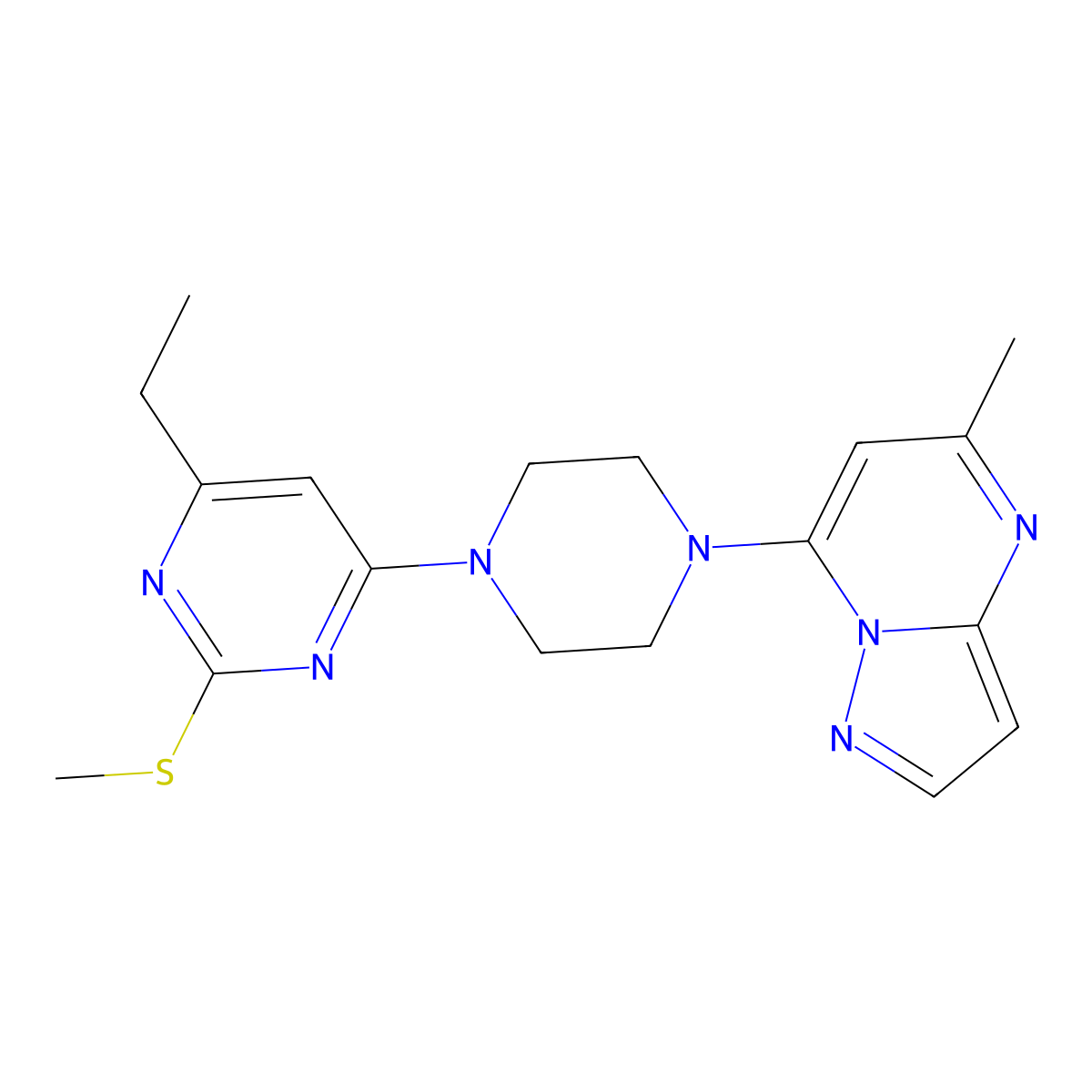 4-Ethyl-6-(4-{5-methylpyrazolo[1,5-a]pyrimidin-7-yl}piperazin-1-yl)-2-(methylsulfanyl)pyrimidine molecular structure, CAS 2549039-08-7