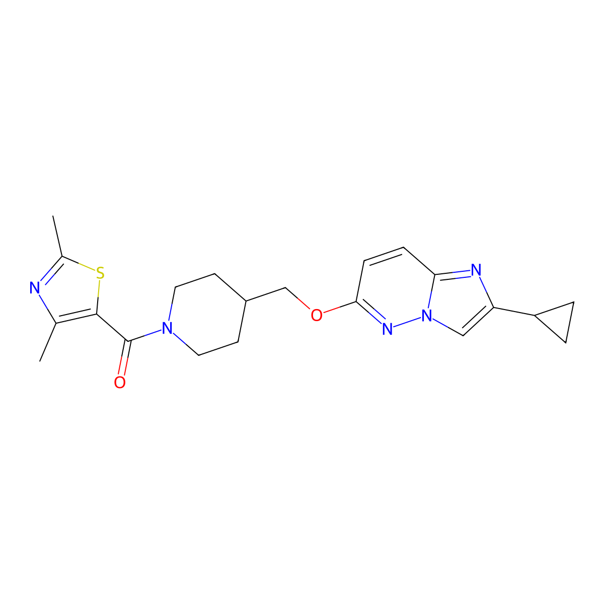 4-[({2-Cyclopropylimidazo[1,2-b]pyridazin-6-yl}oxy)methyl]-1-(2,4-dimethyl-1,3-thiazole-5-carbonyl)piperidine molecular structure, CAS 2549039-22-5