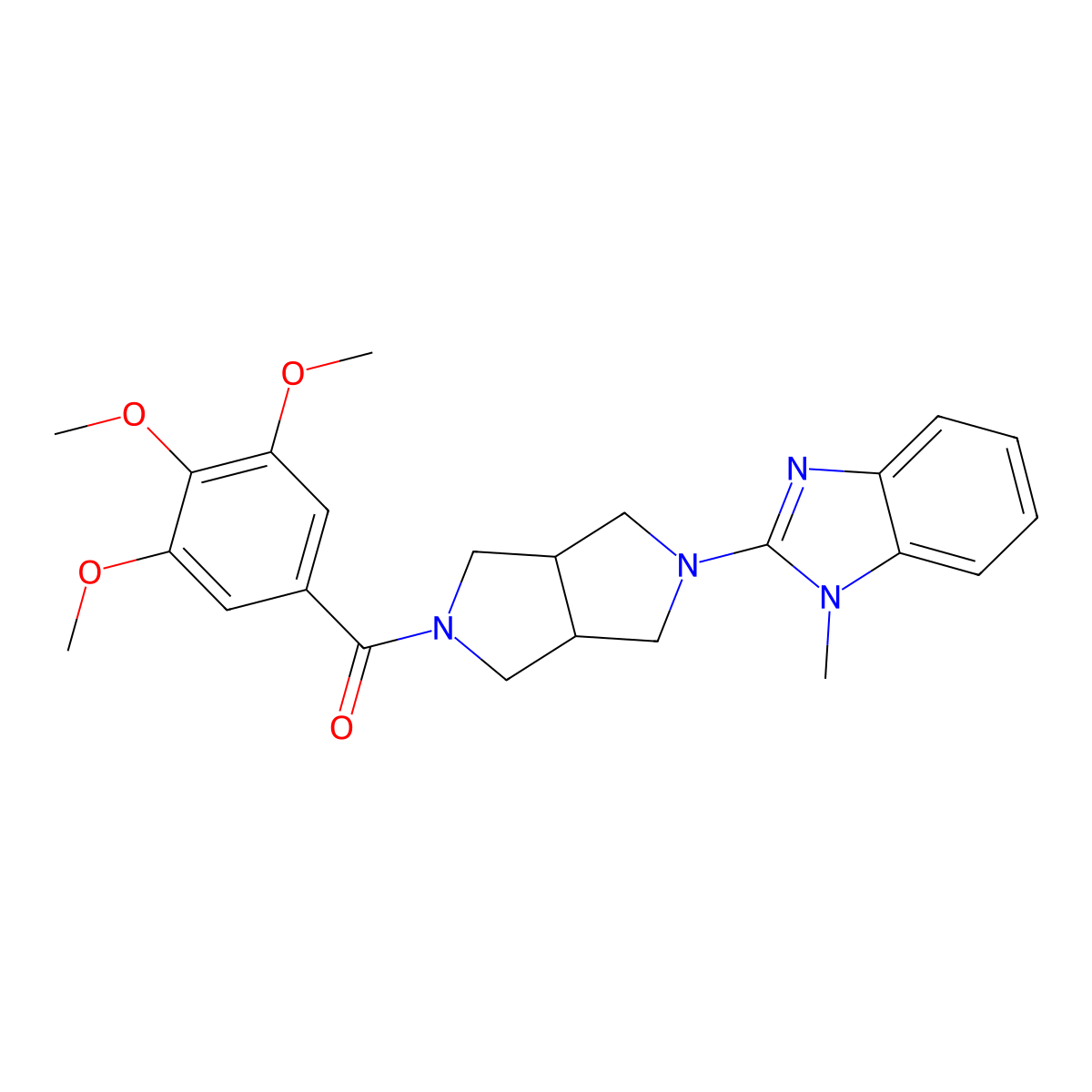 1-methyl-2-[5-(3,4,5-trimethoxybenzoyl)-octahydropyrrolo[3,4-c]pyrrol-2-yl]-1H-1,3-benzodiazole molecular structure, CAS 2549039-25-8