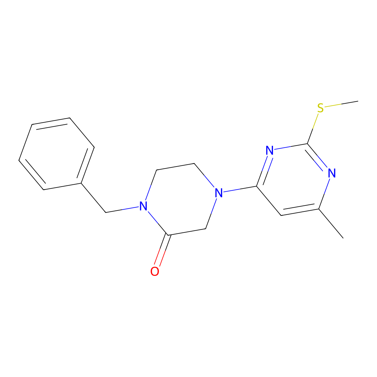 1-Benzyl-4-[6-methyl-2-(methylsulfanyl)pyrimidin-4-yl]piperazin-2-one molecular structure, CAS 2549039-41-8