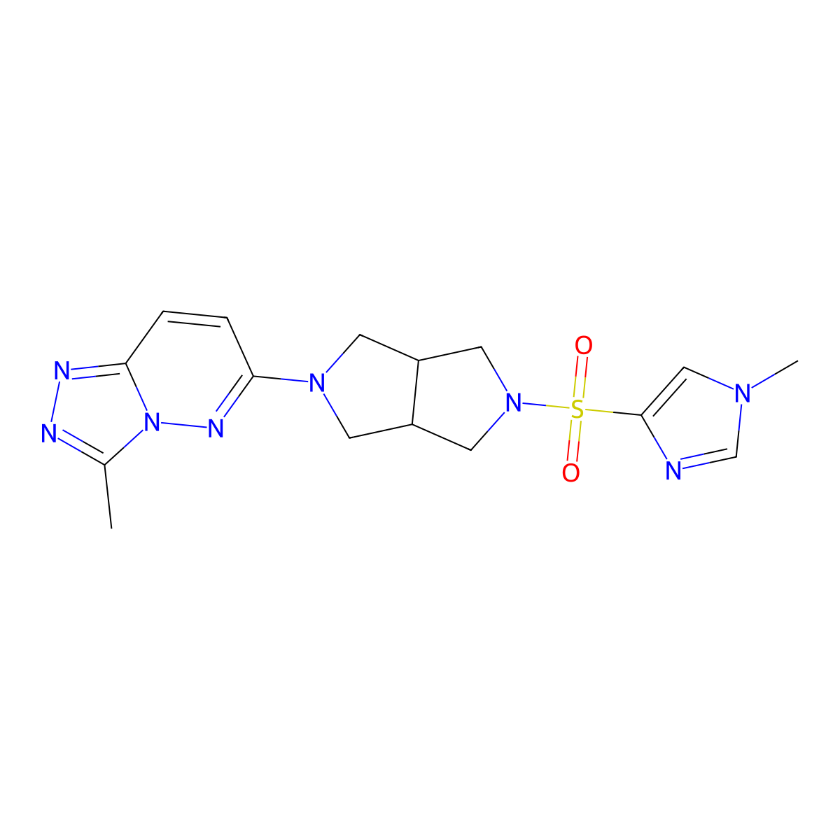 1-methyl-4-[(5-{3-methyl-[1,2,4]triazolo[4,3-b]pyridazin-6-yl}-octahydropyrrolo[3,4-c]pyrrol-2-yl)sulfonyl]-1H-imidazole molecular structure, CAS 2549039-42-9