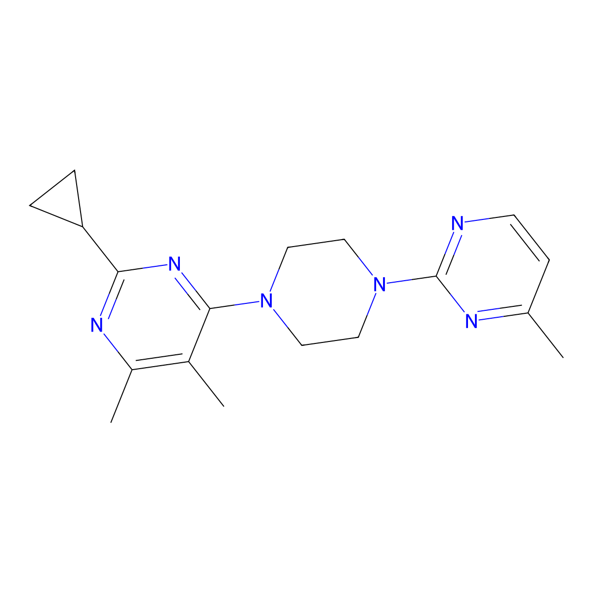 2-Cyclopropyl-4,5-dimethyl-6-[4-(4-methylpyrimidin-2-yl)piperazin-1-yl]pyrimidine molecular structure, CAS 2549039-43-0