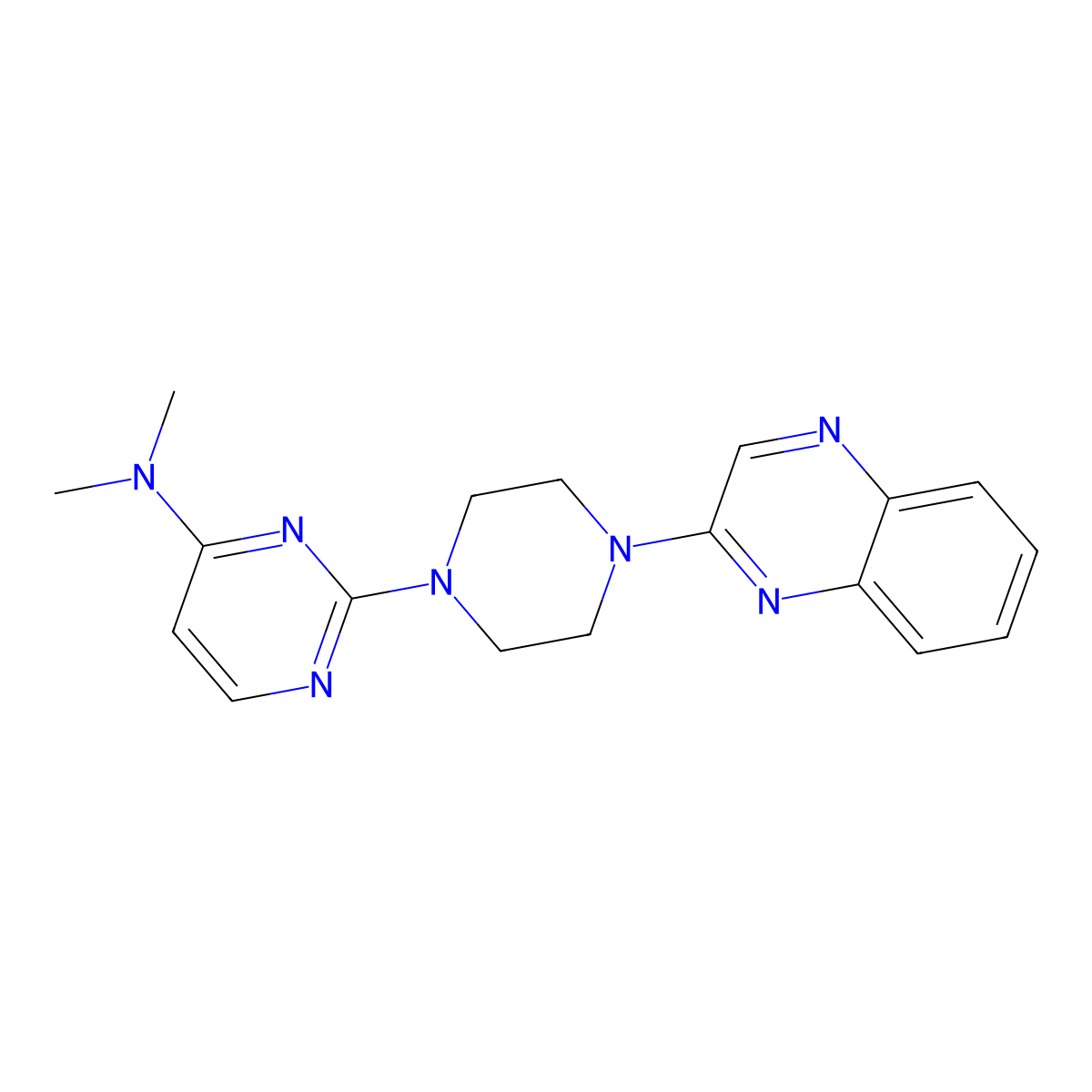 N,N-dimethyl-2-[4-(quinoxalin-2-yl)piperazin-1-yl]pyrimidin-4-amine molecular structure, CAS 2549039-44-1