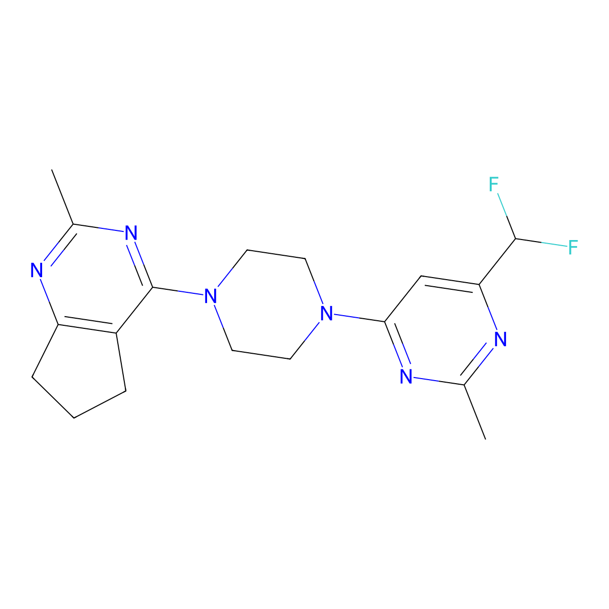 4-(difluoromethyl)-2-methyl-6-(4-{2-methyl-5H,6H,7H-cyclopenta[d]pyrimidin-4-yl}piperazin-1-yl)pyrimidine molecular structure, CAS 2549039-45-2