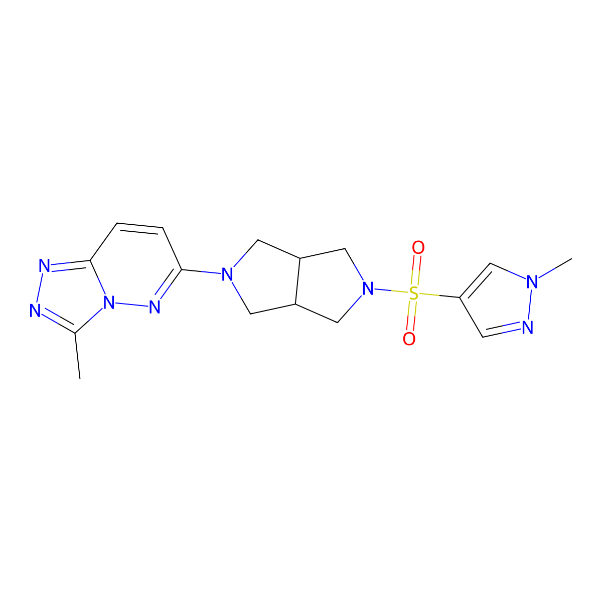 1-methyl-4-[(5-{3-methyl-[1,2,4]triazolo[4,3-b]pyridazin-6-yl}-octahydropyrrolo[3,4-c]pyrrol-2-yl)sulfonyl]-1H-pyrazole molecular structure, CAS 2549039-49-6