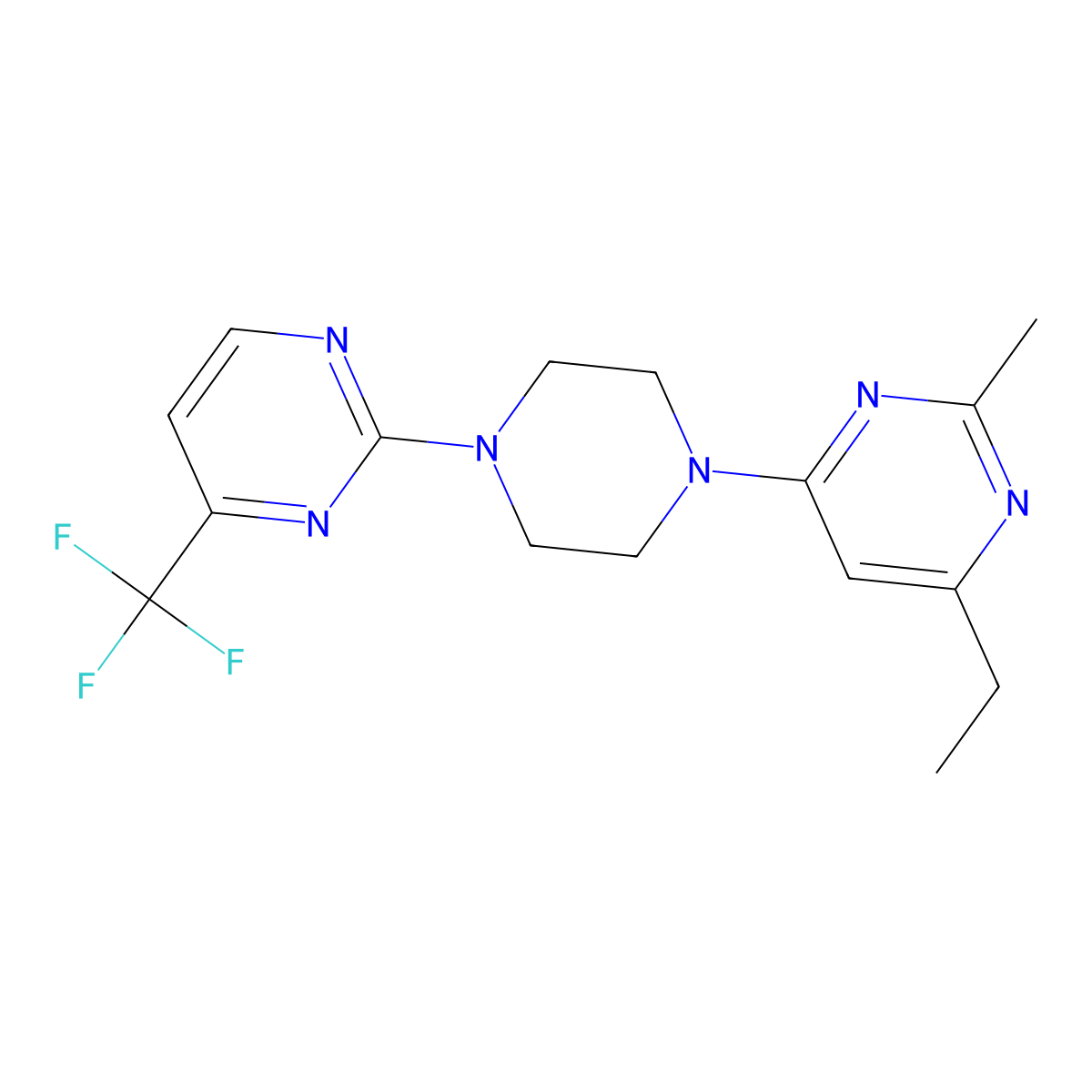4-Ethyl-2-methyl-6-{4-[4-(trifluoromethyl)pyrimidin-2-yl]piperazin-1-yl}pyrimidine molecular structure, CAS 2549039-66-7