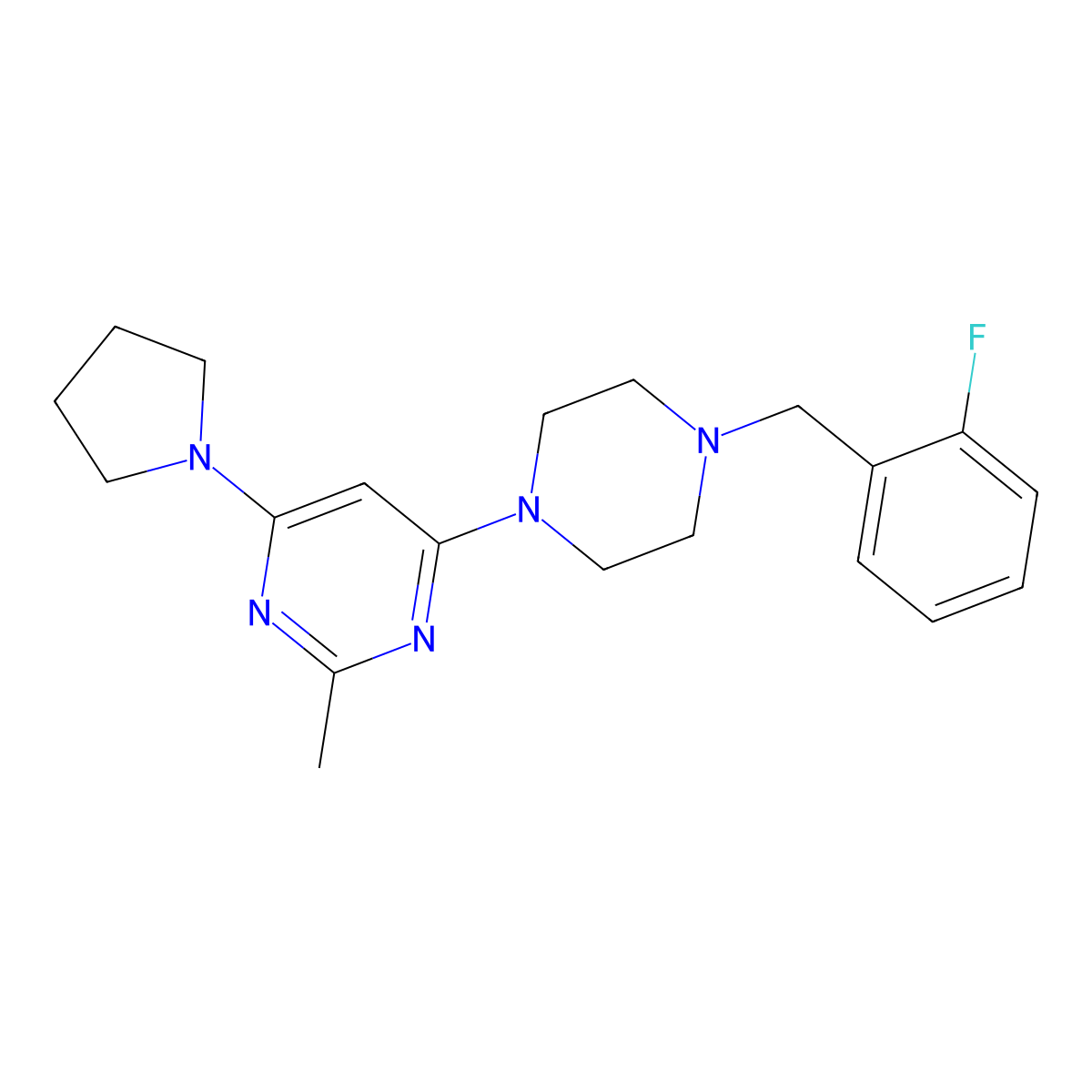 4-{4-[(2-Fluorophenyl)methyl]piperazin-1-yl}-2-methyl-6-(pyrrolidin-1-yl)pyrimidine molecular structure, CAS 2549039-67-8