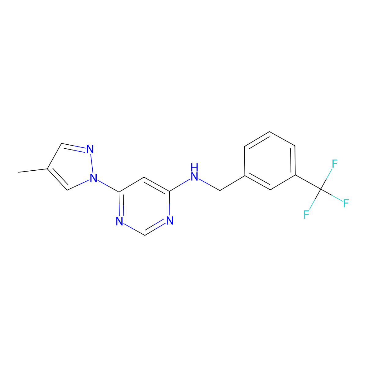 6-(4-methyl-1H-pyrazol-1-yl)-N-{[3-(trifluoromethyl)phenyl]methyl}pyrimidin-4-amine molecular structure, CAS 2549039-69-0