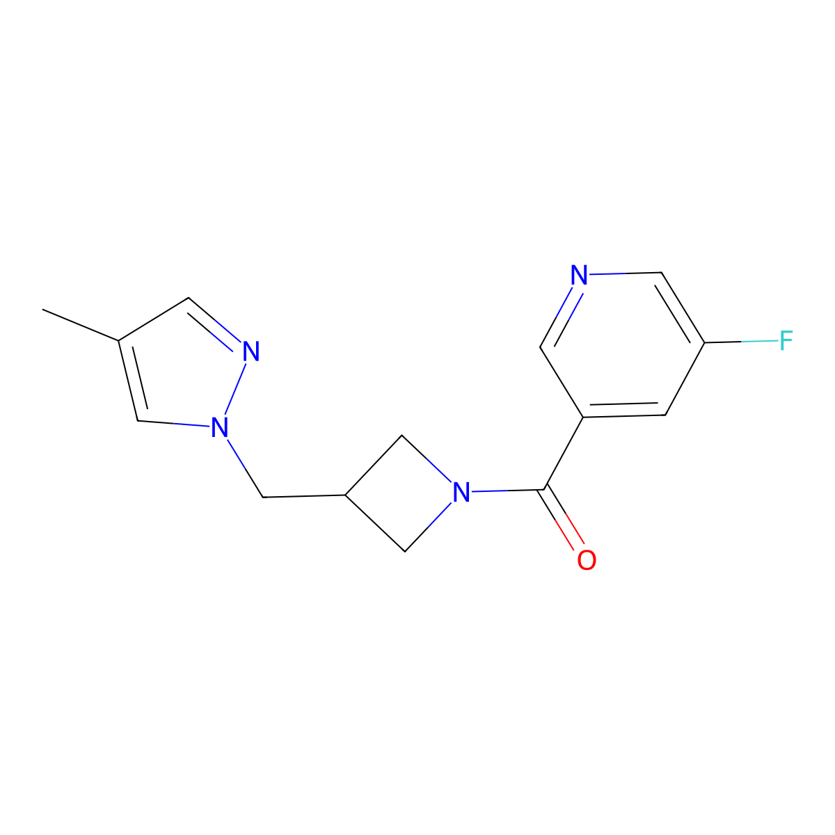 3-fluoro-5-{3-[(4-methyl-1H-pyrazol-1-yl)methyl]azetidine-1-carbonyl}pyridine molecular structure, CAS 2549039-71-4