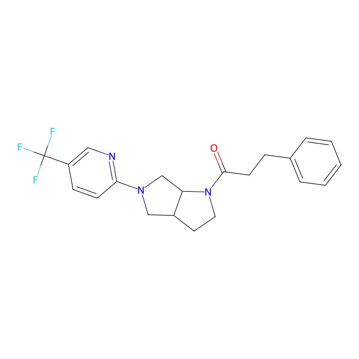 3-Phenyl-1-{5-[5-(trifluoromethyl)pyridin-2-yl]-octahydropyrrolo[3,4-b]pyrrol-1-yl}propan-1-one molecular structure, CAS 2549039-74-7