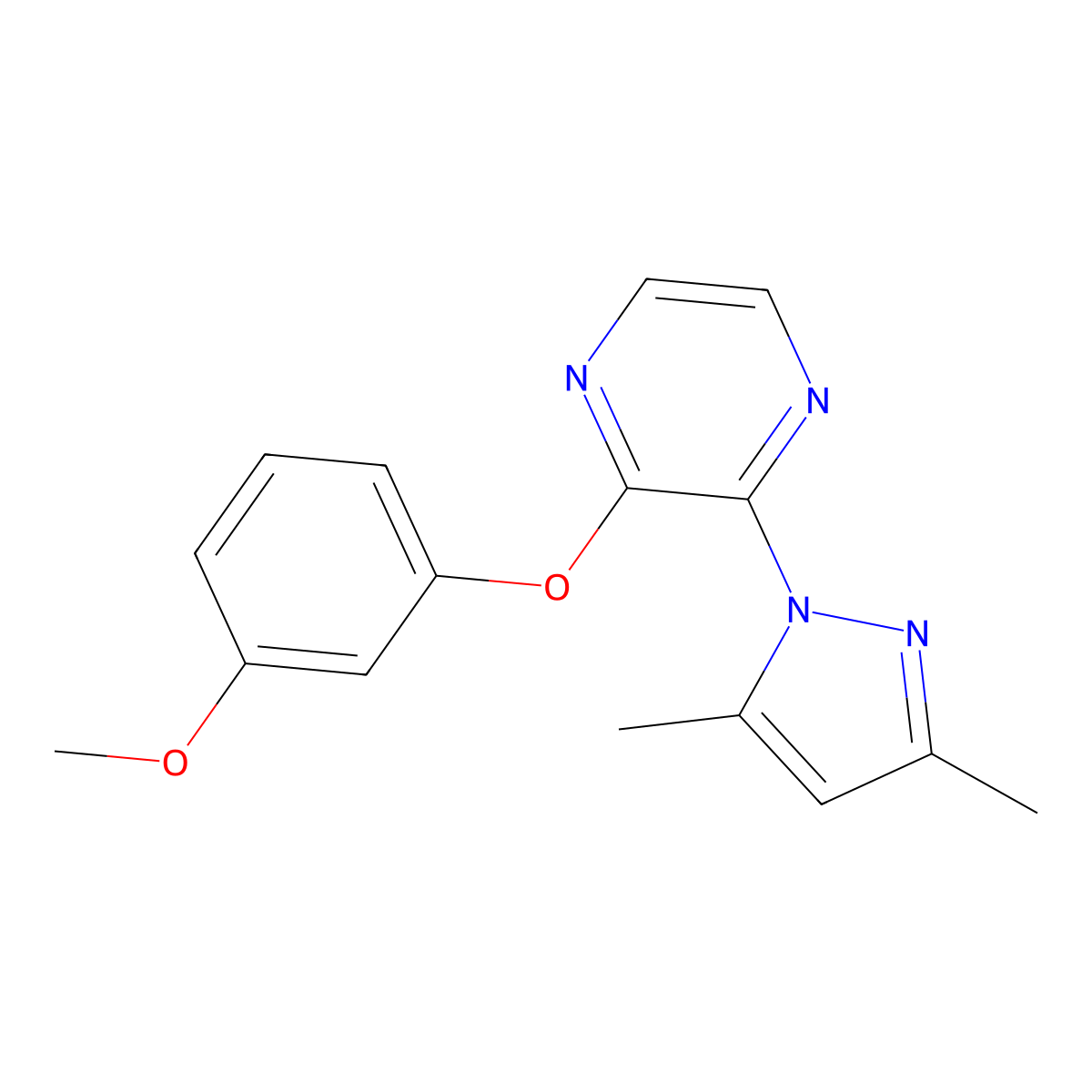2-(3,5-dimethyl-1H-pyrazol-1-yl)-3-(3-methoxyphenoxy)pyrazine molecular structure, CAS 2549039-76-9