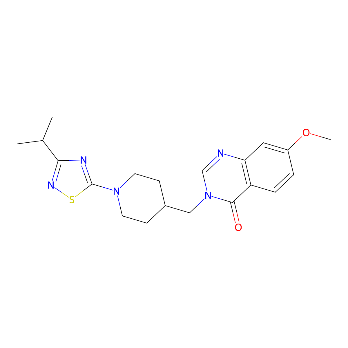 7-Methoxy-3-({1-[3-(propan-2-yl)-1,2,4-thiadiazol-5-yl]piperidin-4-yl}methyl)-3,4-dihydroquinazolin-4-one molecular structure, CAS 2549039-79-2