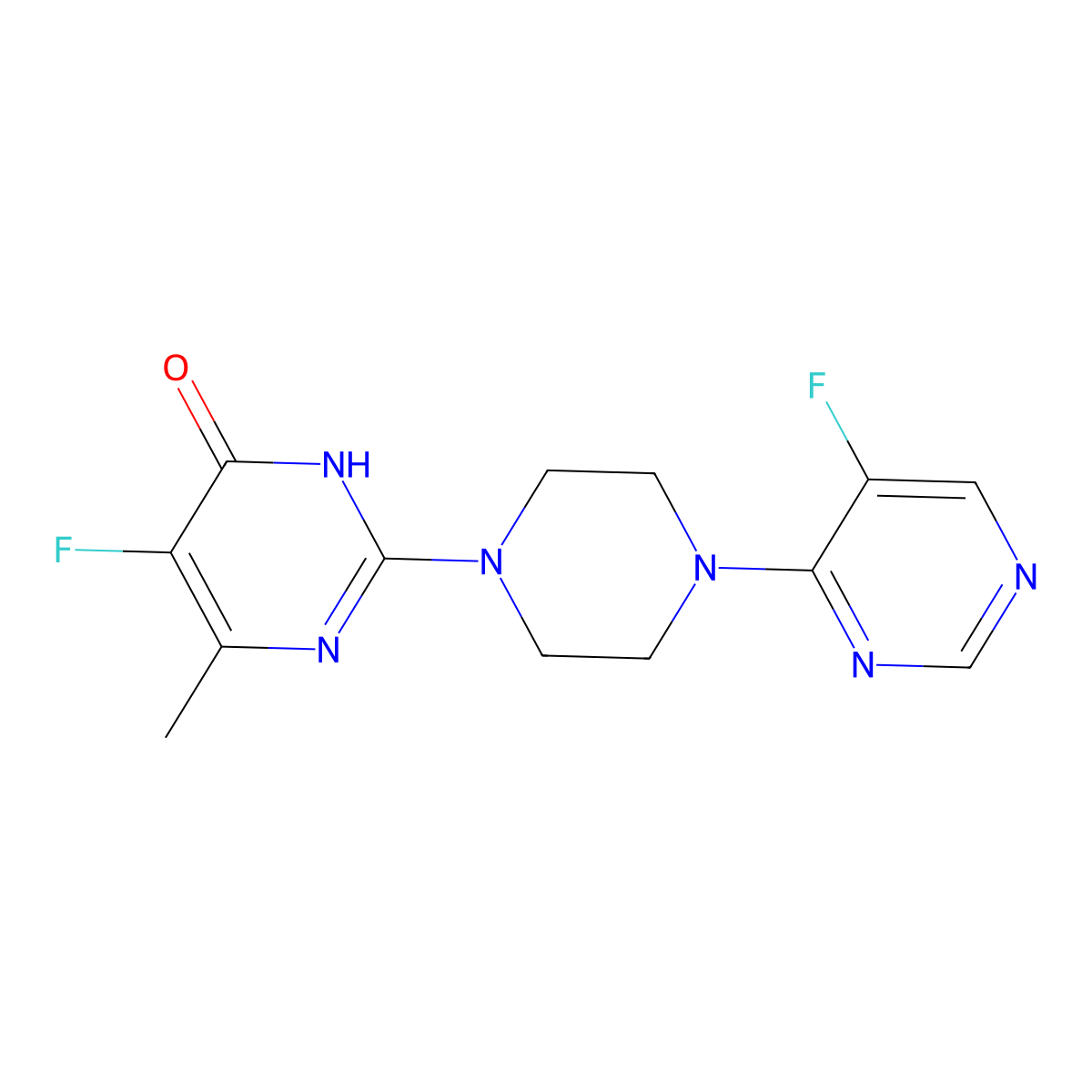 5-Fluoro-2-[4-(5-fluoropyrimidin-4-yl)piperazin-1-yl]-6-methyl-3,4-dihydropyrimidin-4-one molecular structure, CAS 2549039-80-5