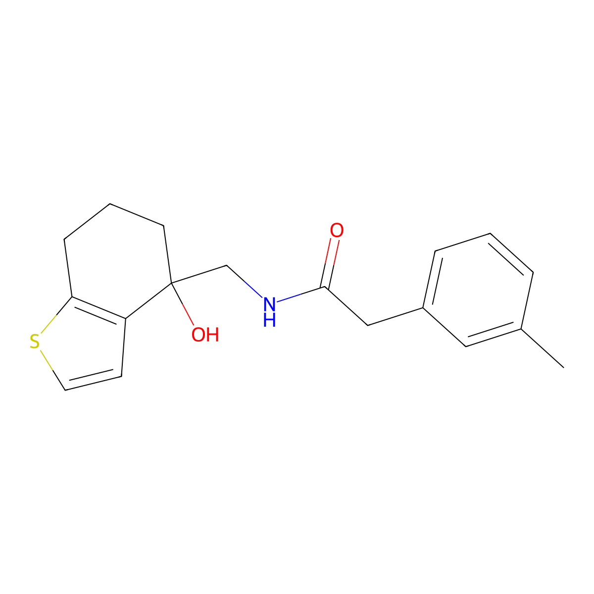 N-[(4-hydroxy-4,5,6,7-tetrahydro-1-benzothiophen-4-yl)methyl]-2-(3-methylphenyl)acetamide molecular structure, CAS 2549039-81-6