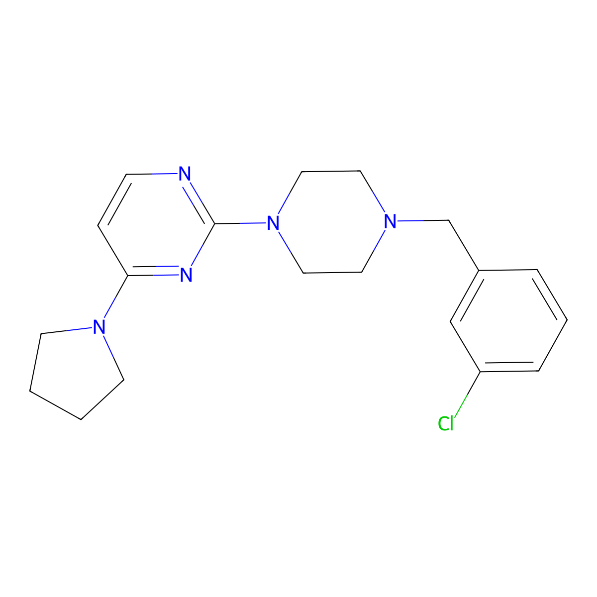 2-{4-[(3-Chlorophenyl)methyl]piperazin-1-yl}-4-(pyrrolidin-1-yl)pyrimidine molecular structure, CAS 2549039-86-1