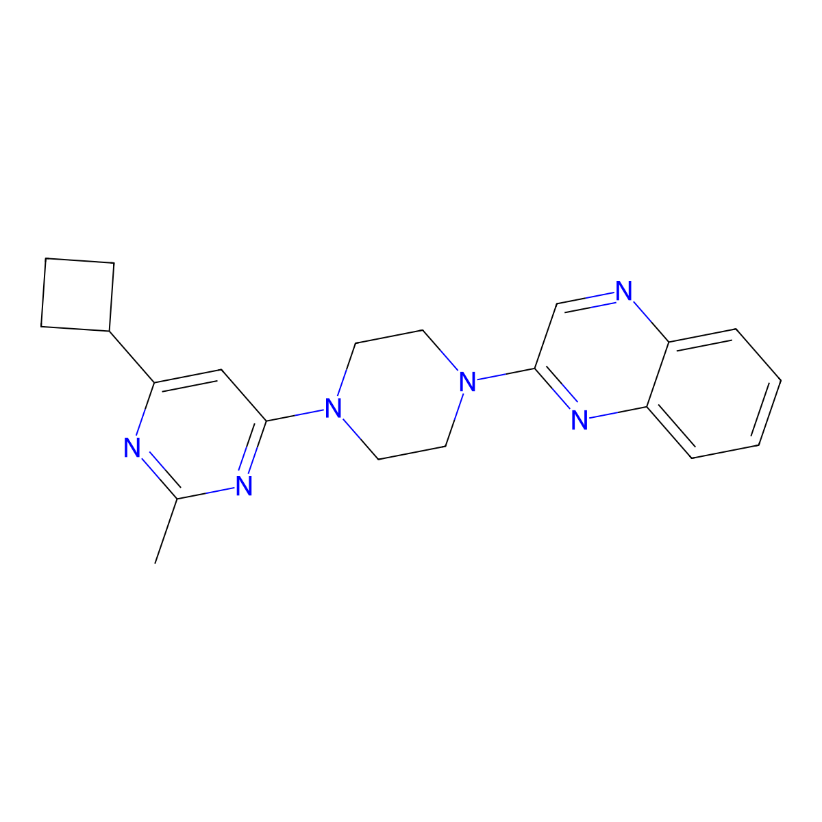 2-[4-(6-Cyclobutyl-2-methylpyrimidin-4-yl)piperazin-1-yl]quinoxaline molecular structure, CAS 2549039-94-1