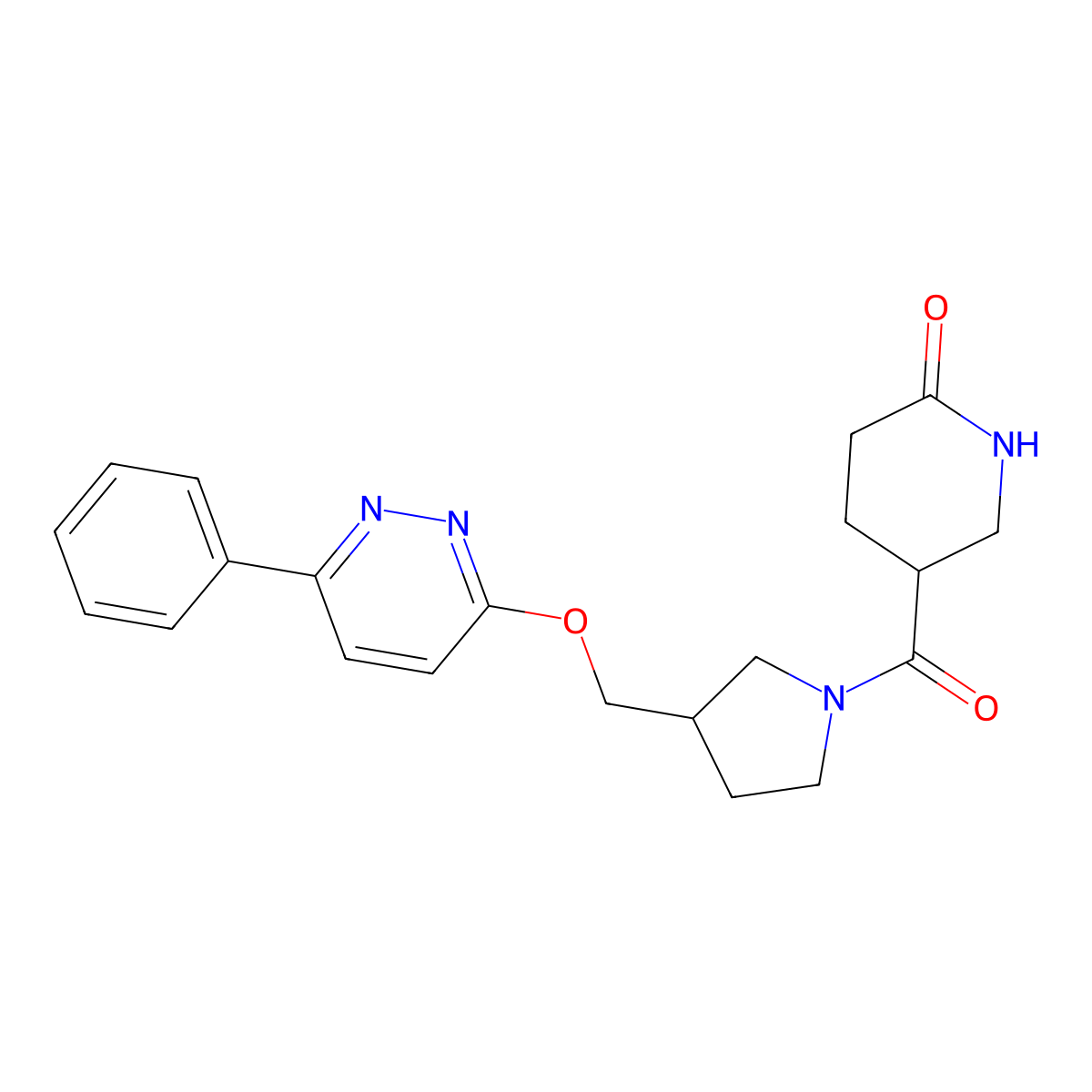 5-(3-{[(6-Phenylpyridazin-3-yl)oxy]methyl}pyrrolidine-1-carbonyl)piperidin-2-one molecular structure, CAS 2549039-95-2