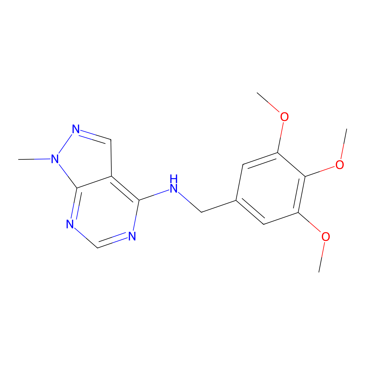 1-methyl-N-[(3,4,5-trimethoxyphenyl)methyl]-1H-pyrazolo[3,4-d]pyrimidin-4-amine molecular structure, CAS 2549039-96-3