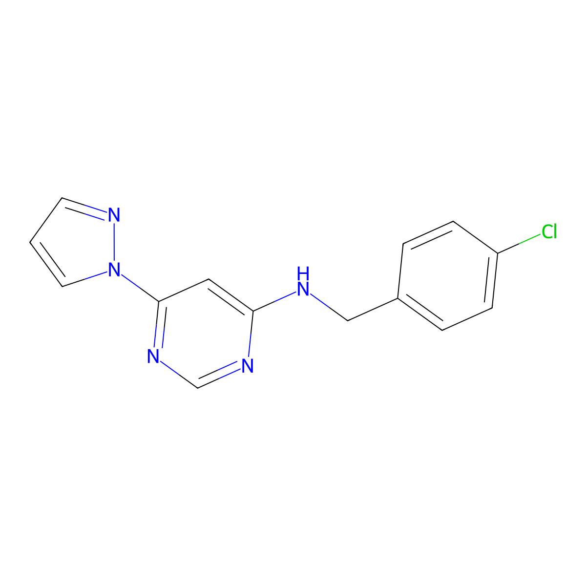 N-[(4-chlorophenyl)methyl]-6-(1H-pyrazol-1-yl)pyrimidin-4-amine molecular structure, CAS 2549039-98-5