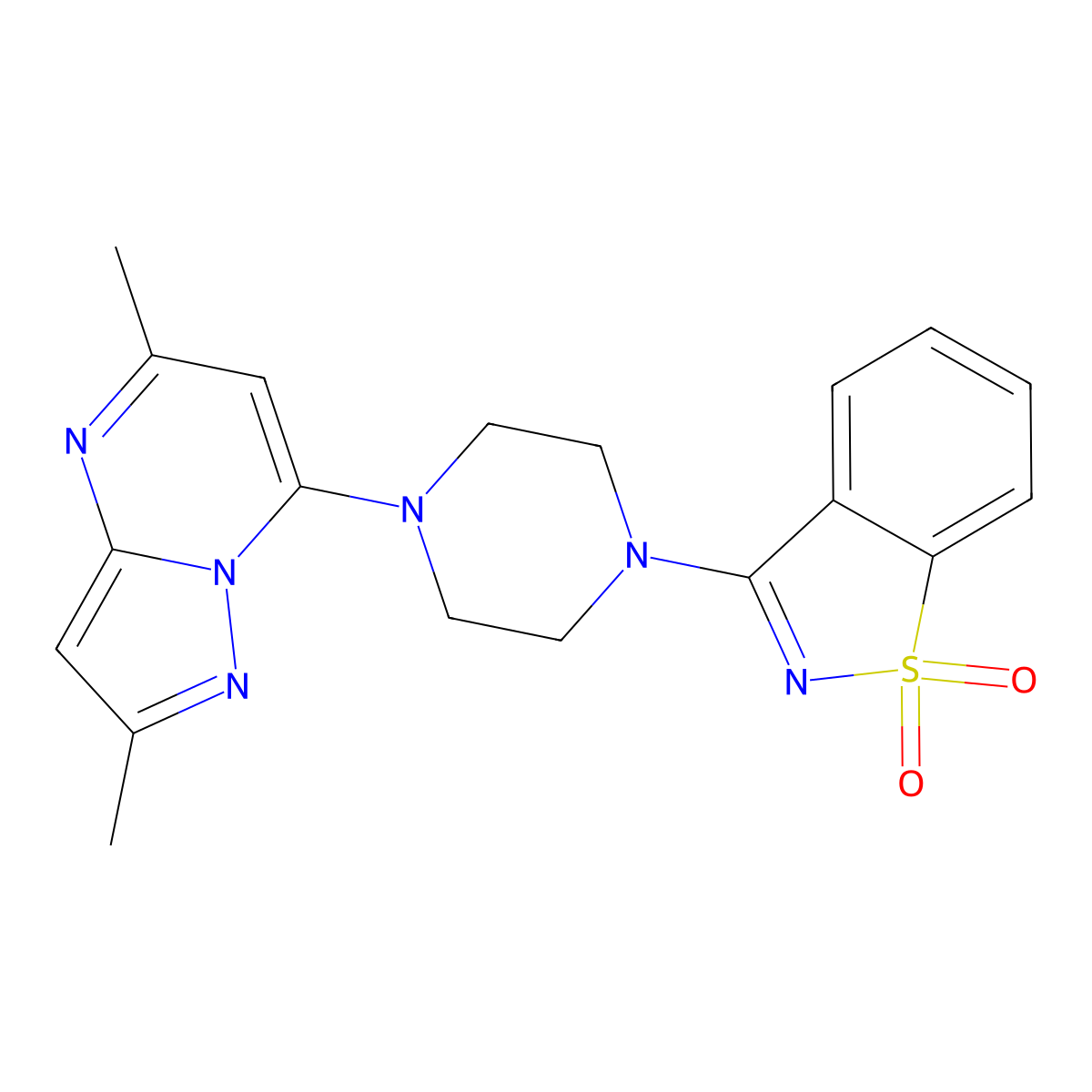 3-(4-{2,5-Dimethylpyrazolo[1,5-a]pyrimidin-7-yl}piperazin-1-yl)-1lambda6,2-benzothiazole-1,1-dione molecular structure, CAS 2549040-00-6