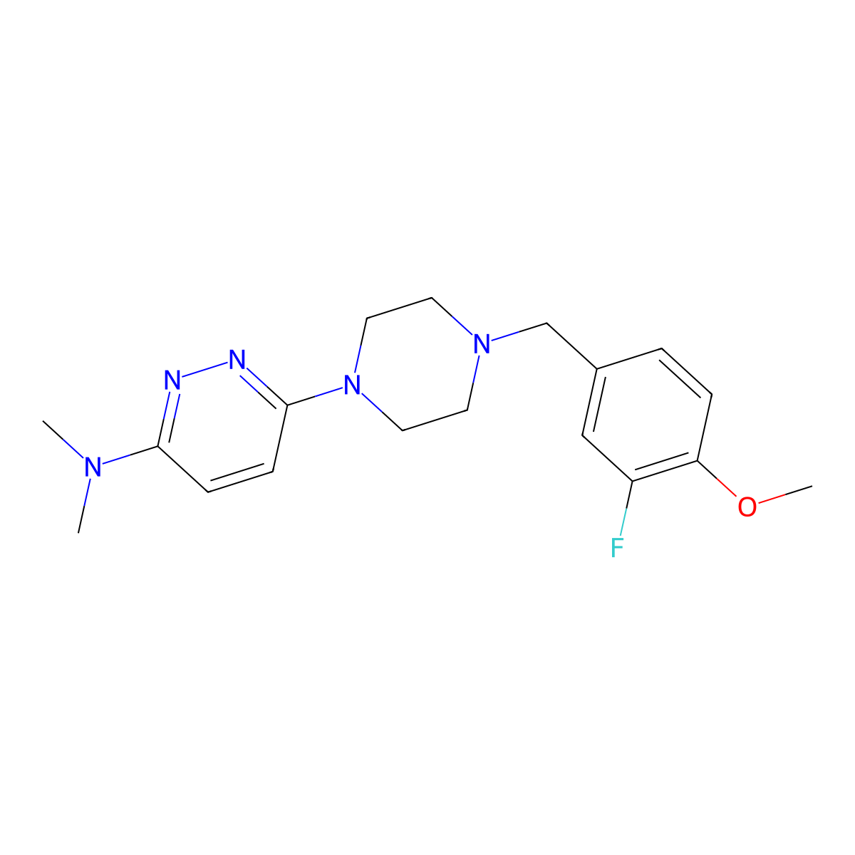 6-{4-[(3-fluoro-4-methoxyphenyl)methyl]piperazin-1-yl}-N,N-dimethylpyridazin-3-amine molecular structure, CAS 2549040-03-9