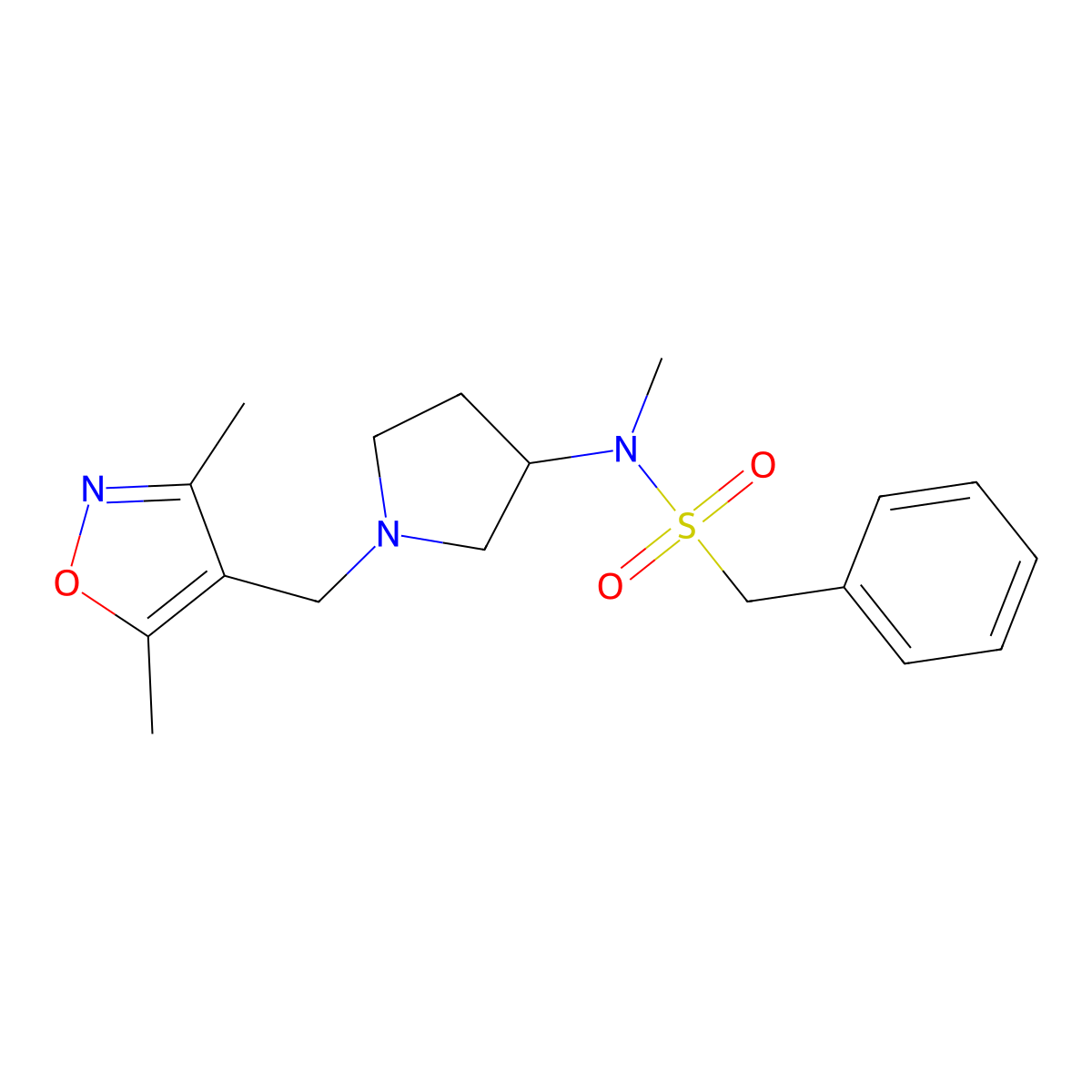 N-{1-[(3,5-dimethyl-1,2-oxazol-4-yl)methyl]pyrrolidin-3-yl}-N-methyl-1-phenylmethanesulfonamide molecular structure, CAS 2549040-04-0