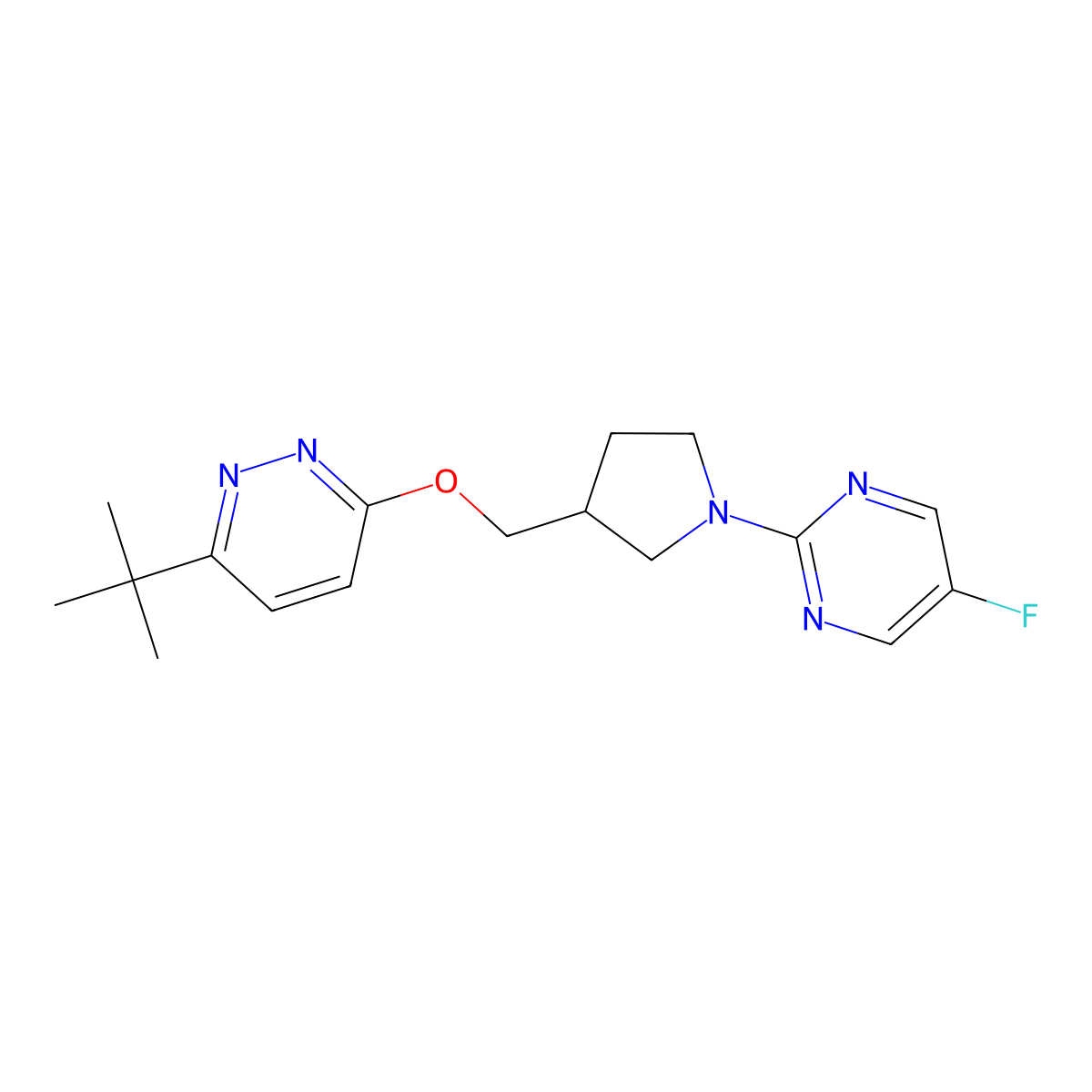 2-(3-{[(6-Tert-butylpyridazin-3-yl)oxy]methyl}pyrrolidin-1-yl)-5-fluoropyrimidine molecular structure, CAS 2549040-08-4