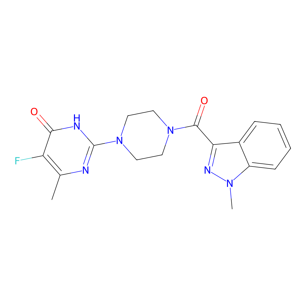 5-fluoro-6-methyl-2-[4-(1-methyl-1H-indazole-3-carbonyl)piperazin-1-yl]-3,4-dihydropyrimidin-4-one molecular structure, CAS 2549040-10-8