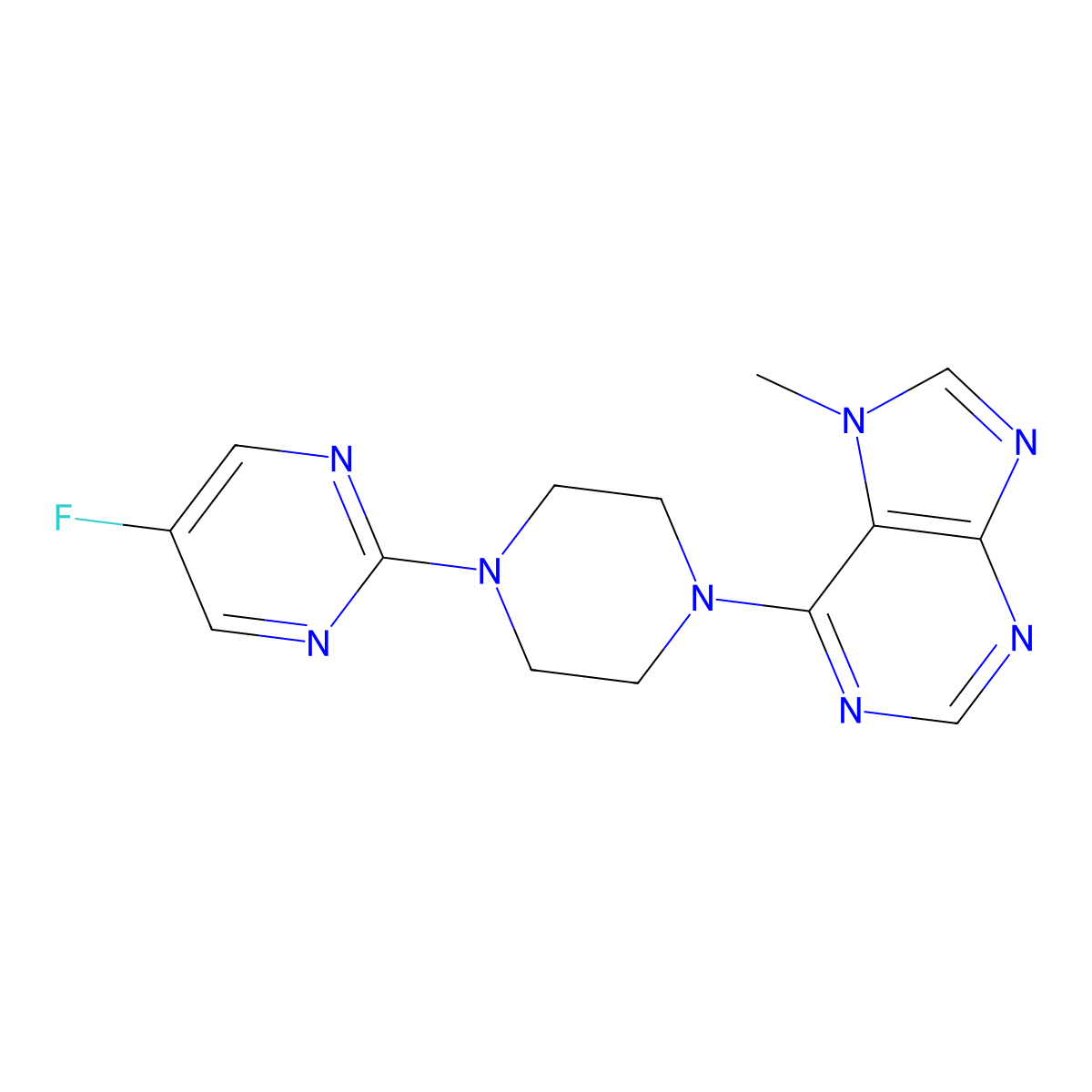 6-[4-(5-fluoropyrimidin-2-yl)piperazin-1-yl]-7-methyl-7H-purine molecular structure, CAS 2549040-15-3