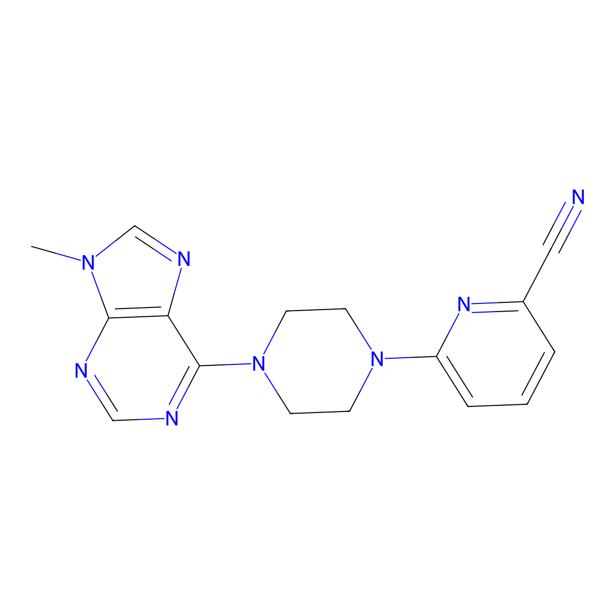 6-[4-(9-methyl-9H-purin-6-yl)piperazin-1-yl]pyridine-2-carbonitrile molecular structure, CAS 2549040-17-5