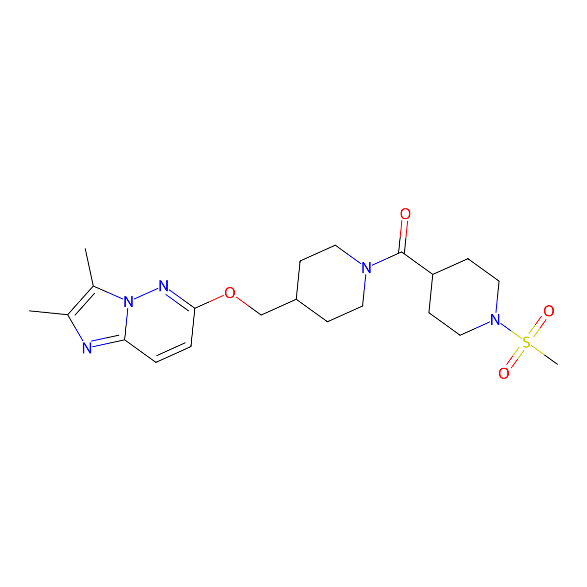 4-{4-[({2,3-Dimethylimidazo[1,2-b]pyridazin-6-yl}oxy)methyl]piperidine-1-carbonyl}-1-methanesulfonylpiperidine molecular structure, CAS 2549040-24-4