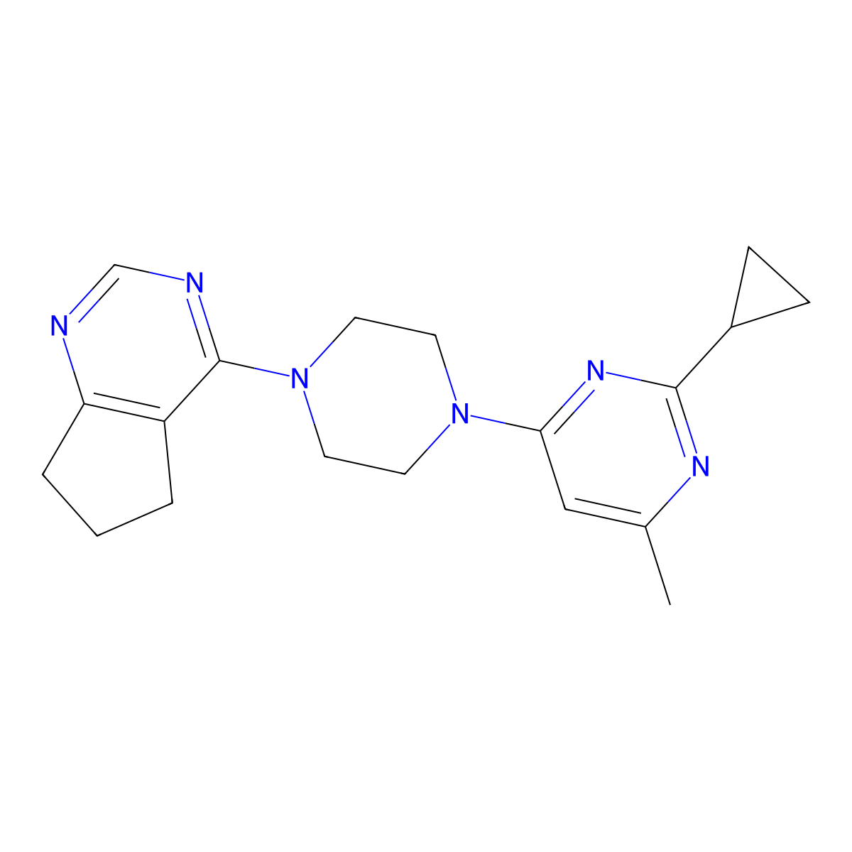 4-(4-{5H,6H,7H-cyclopenta[d]pyrimidin-4-yl}piperazin-1-yl)-2-cyclopropyl-6-methylpyrimidine molecular structure, CAS 2549040-27-7