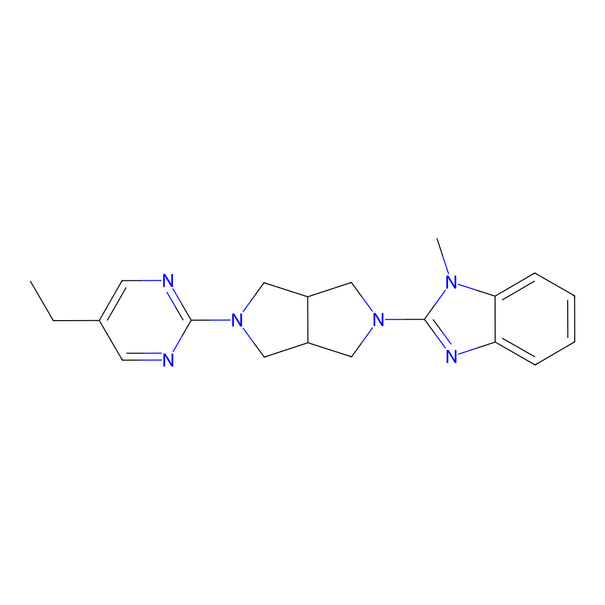 2-[5-(5-ethylpyrimidin-2-yl)-octahydropyrrolo[3,4-c]pyrrol-2-yl]-1-methyl-1H-1,3-benzodiazole molecular structure, CAS 2549040-28-8