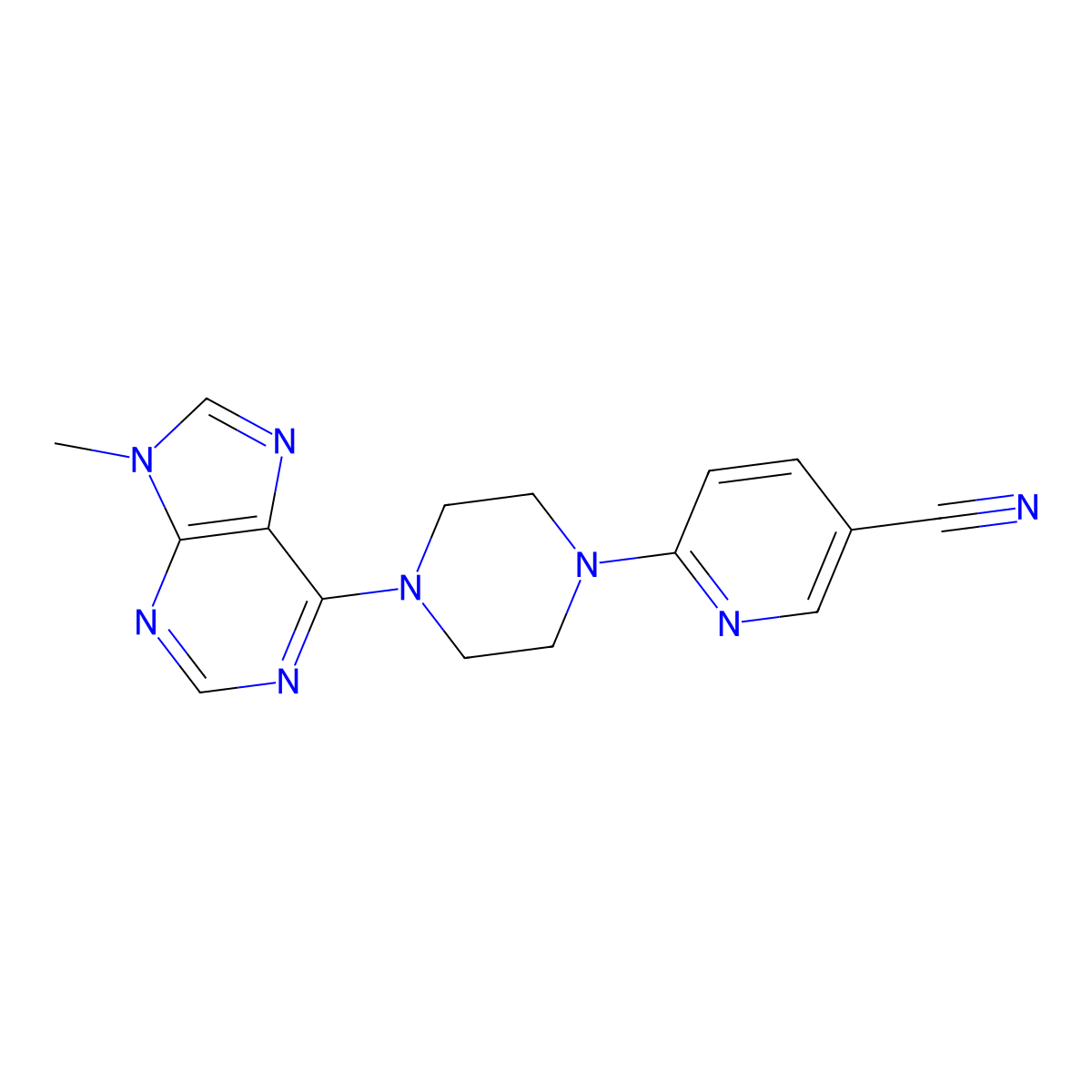 6-[4-(9-methyl-9H-purin-6-yl)piperazin-1-yl]pyridine-3-carbonitrile molecular structure, CAS 2549040-32-4