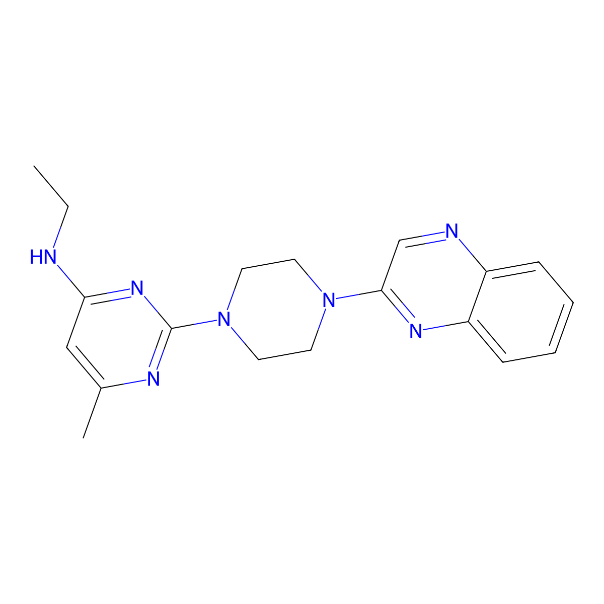 N-ethyl-6-methyl-2-[4-(quinoxalin-2-yl)piperazin-1-yl]pyrimidin-4-amine molecular structure, CAS 2549040-35-7