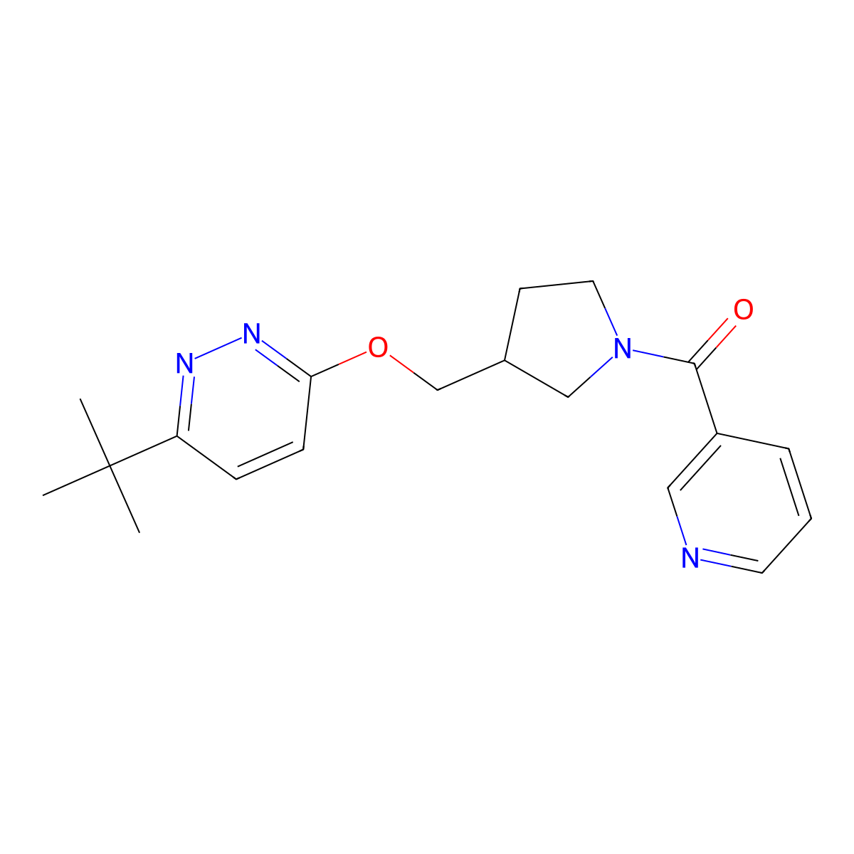 3-Tert-butyl-6-{[1-(pyridine-3-carbonyl)pyrrolidin-3-yl]methoxy}pyridazine molecular structure, CAS 2549040-39-1