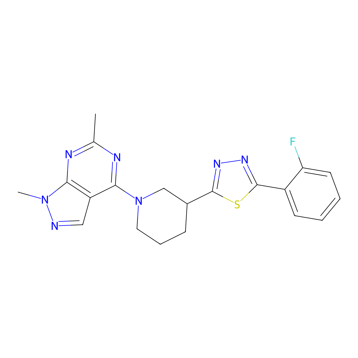 1-{1,6-dimethyl-1H-pyrazolo[3,4-d]pyrimidin-4-yl}-3-[5-(2-fluorophenyl)-1,3,4-thiadiazol-2-yl]piperidine molecular structure, CAS 2549040-42-6