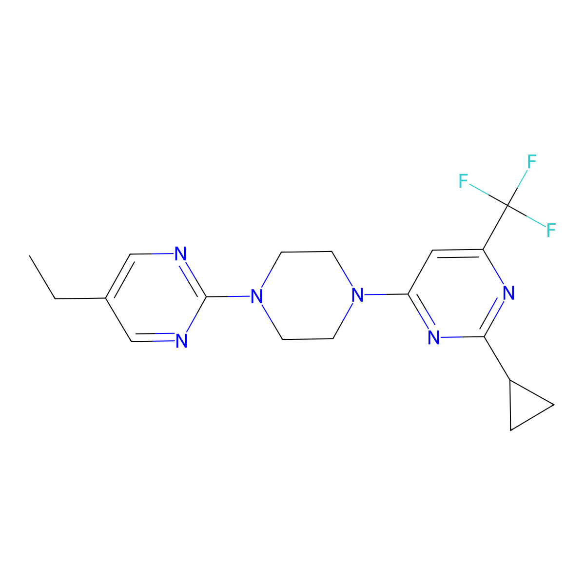 2-Cyclopropyl-4-[4-(5-ethylpyrimidin-2-yl)piperazin-1-yl]-6-(trifluoromethyl)pyrimidine molecular structure, CAS 2549040-43-7