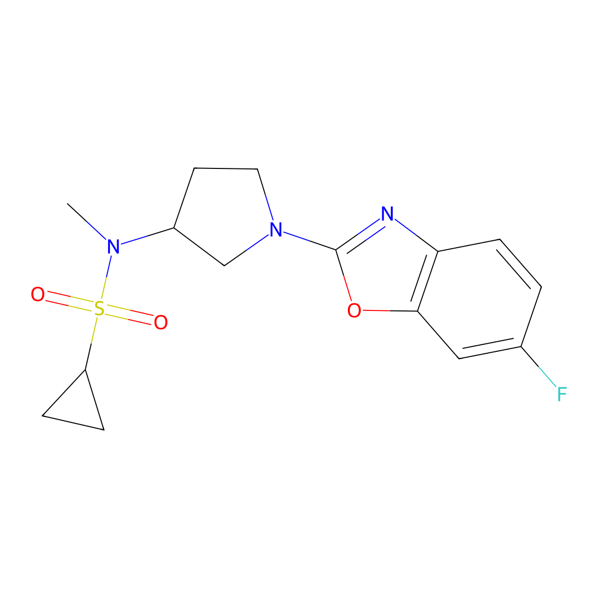 N-[1-(6-fluoro-1,3-benzoxazol-2-yl)pyrrolidin-3-yl]-N-methylcyclopropanesulfonamide molecular structure, CAS 2549040-47-1