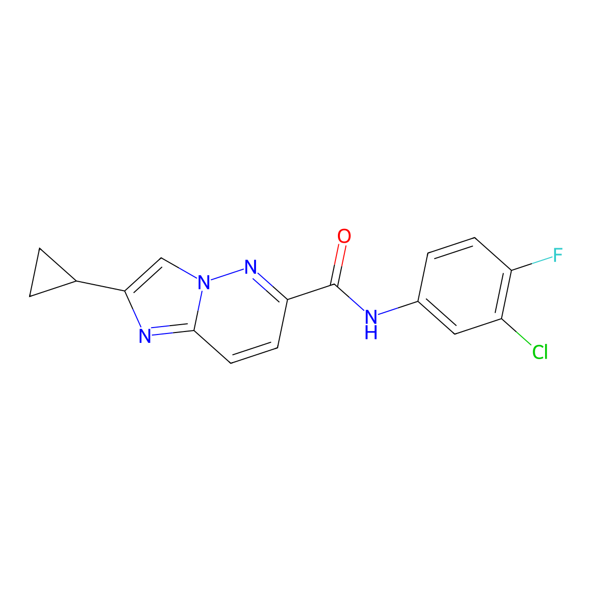 N-(3-chloro-4-fluorophenyl)-2-cyclopropylimidazo[1,2-b]pyridazine-6-carboxamide molecular structure, CAS 2549040-49-3