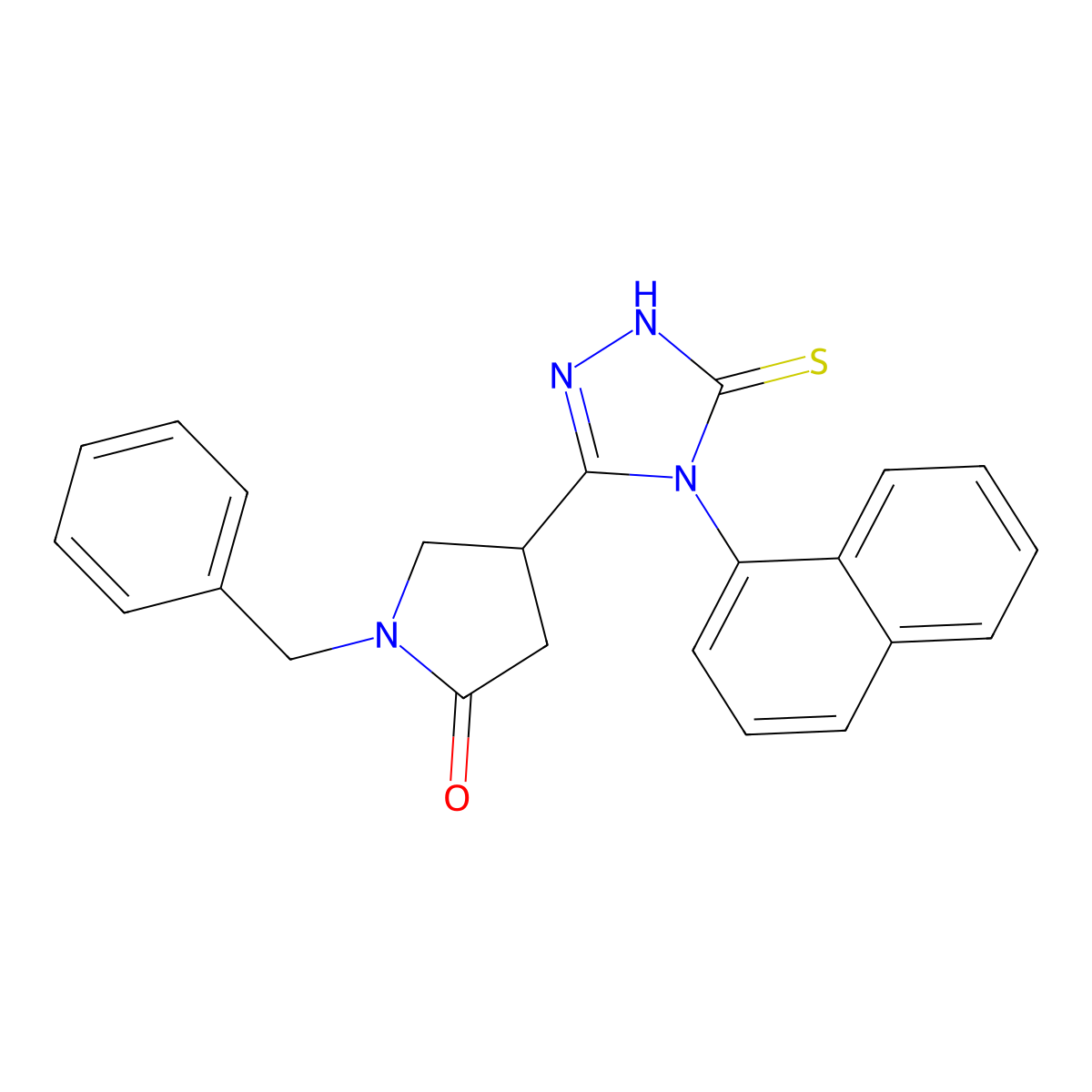 1-benzyl-4-[4-(naphthalen-1-yl)-5-sulfanylidene-4,5-dihydro-1H-1,2,4-triazol-3-yl]pyrrolidin-2-one molecular structure, CAS 2549040-50-6
