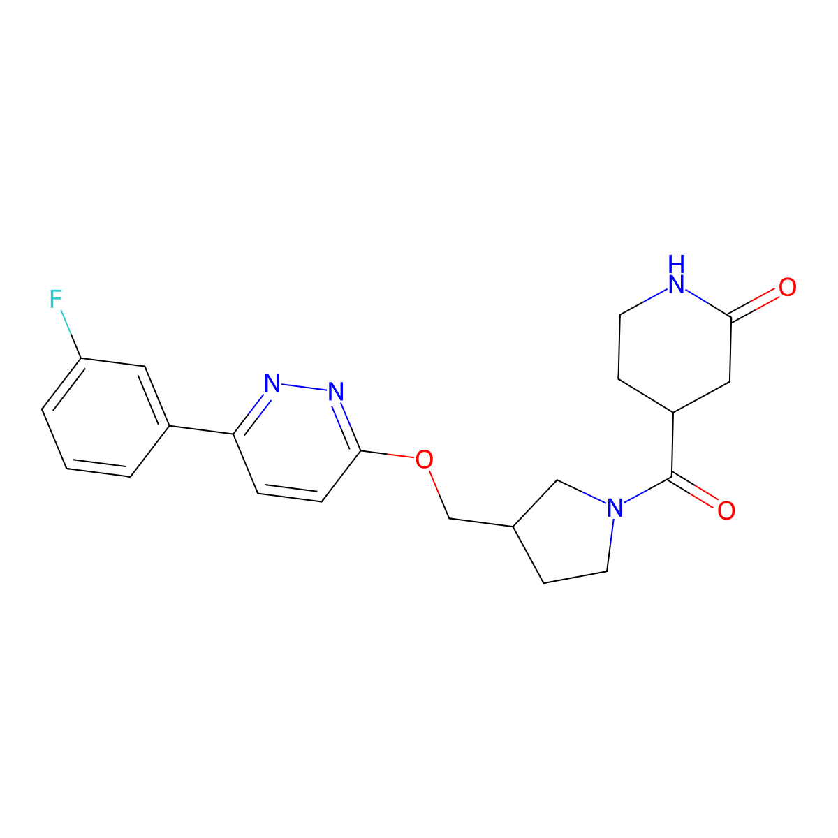4-[3-({[6-(3-Fluorophenyl)pyridazin-3-yl]oxy}methyl)pyrrolidine-1-carbonyl]piperidin-2-one molecular structure, CAS 2549040-51-7