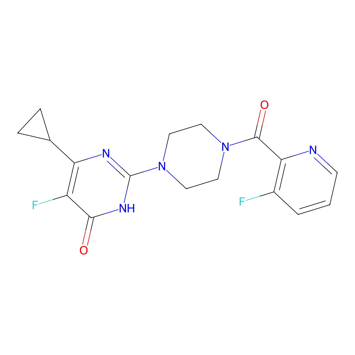 6-Cyclopropyl-5-fluoro-2-[4-(3-fluoropyridine-2-carbonyl)piperazin-1-yl]-3,4-dihydropyrimidin-4-one molecular structure, CAS 2549040-53-9
