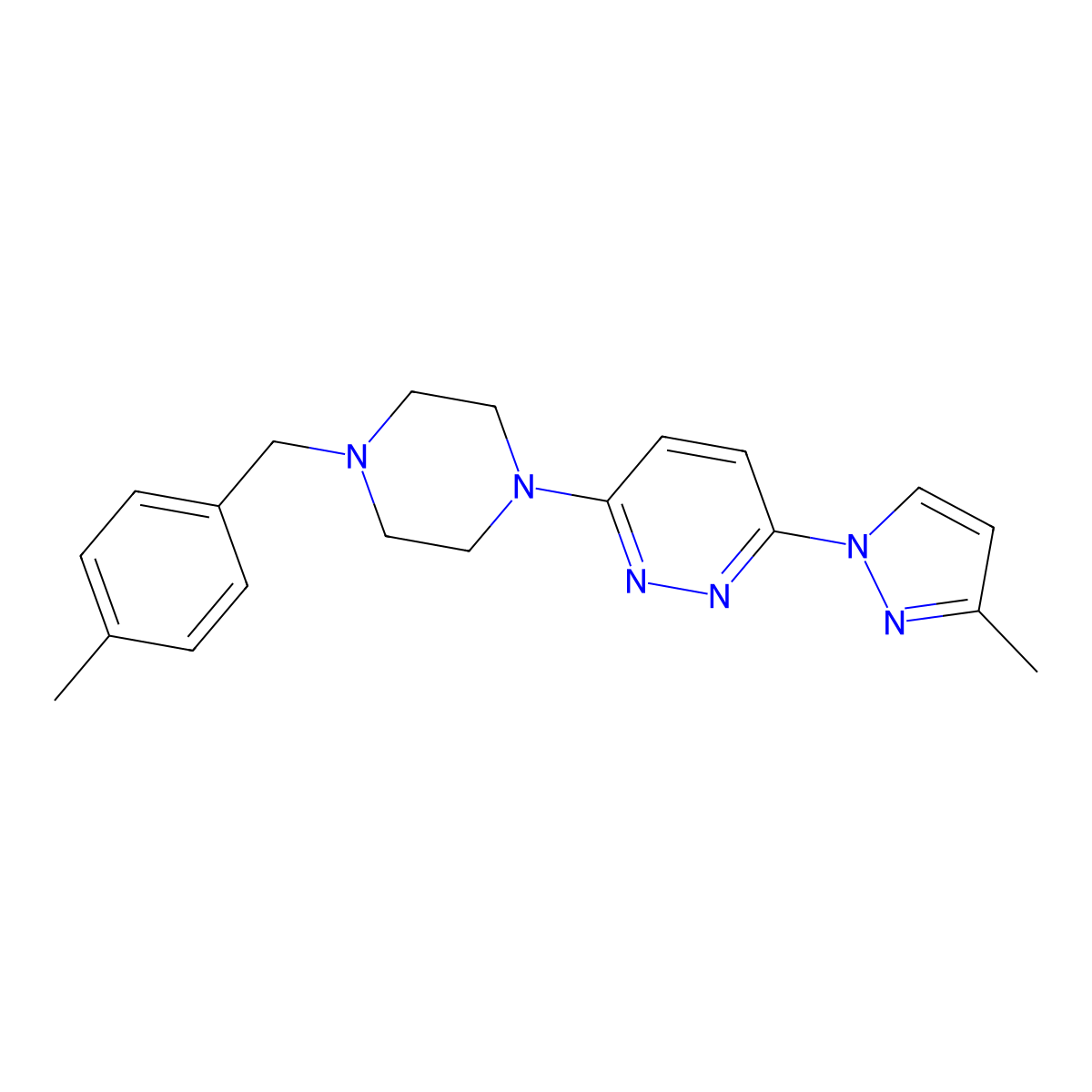 3-(3-methyl-1H-pyrazol-1-yl)-6-{4-[(4-methylphenyl)methyl]piperazin-1-yl}pyridazine molecular structure, CAS 2549040-54-0