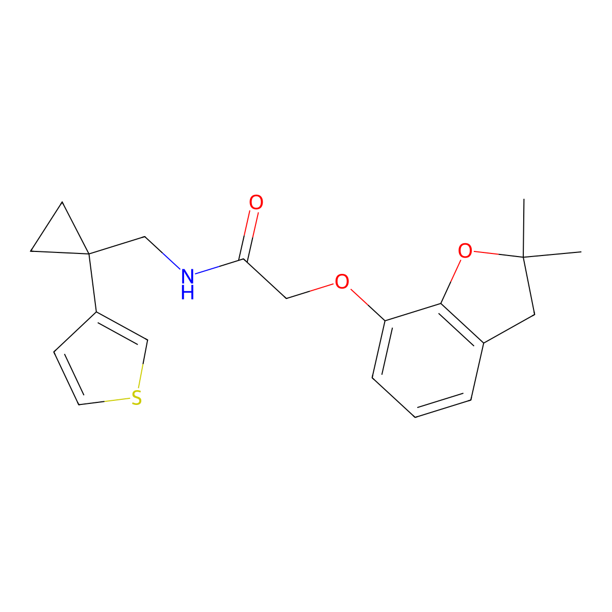 2-[(2,2-dimethyl-2,3-dihydro-1-benzofuran-7-yl)oxy]-N-{[1-(thiophen-3-yl)cyclopropyl]methyl}acetamide molecular structure, CAS 2549040-56-2