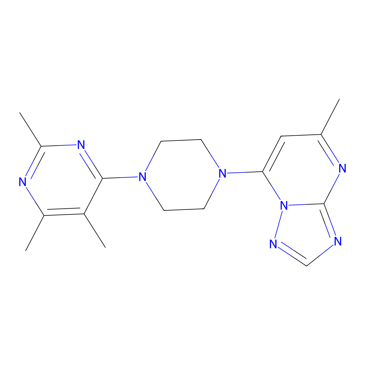 2,4,5-Trimethyl-6-(4-{5-methyl-[1,2,4]triazolo[1,5-a]pyrimidin-7-yl}piperazin-1-yl)pyrimidine molecular structure, CAS 2549040-58-4