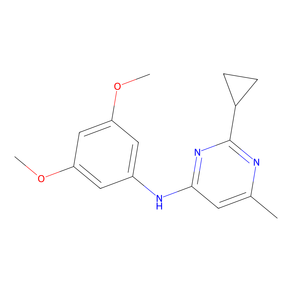 2-cyclopropyl-N-(3,5-dimethoxyphenyl)-6-methylpyrimidin-4-amine molecular structure, CAS 2549040-60-8