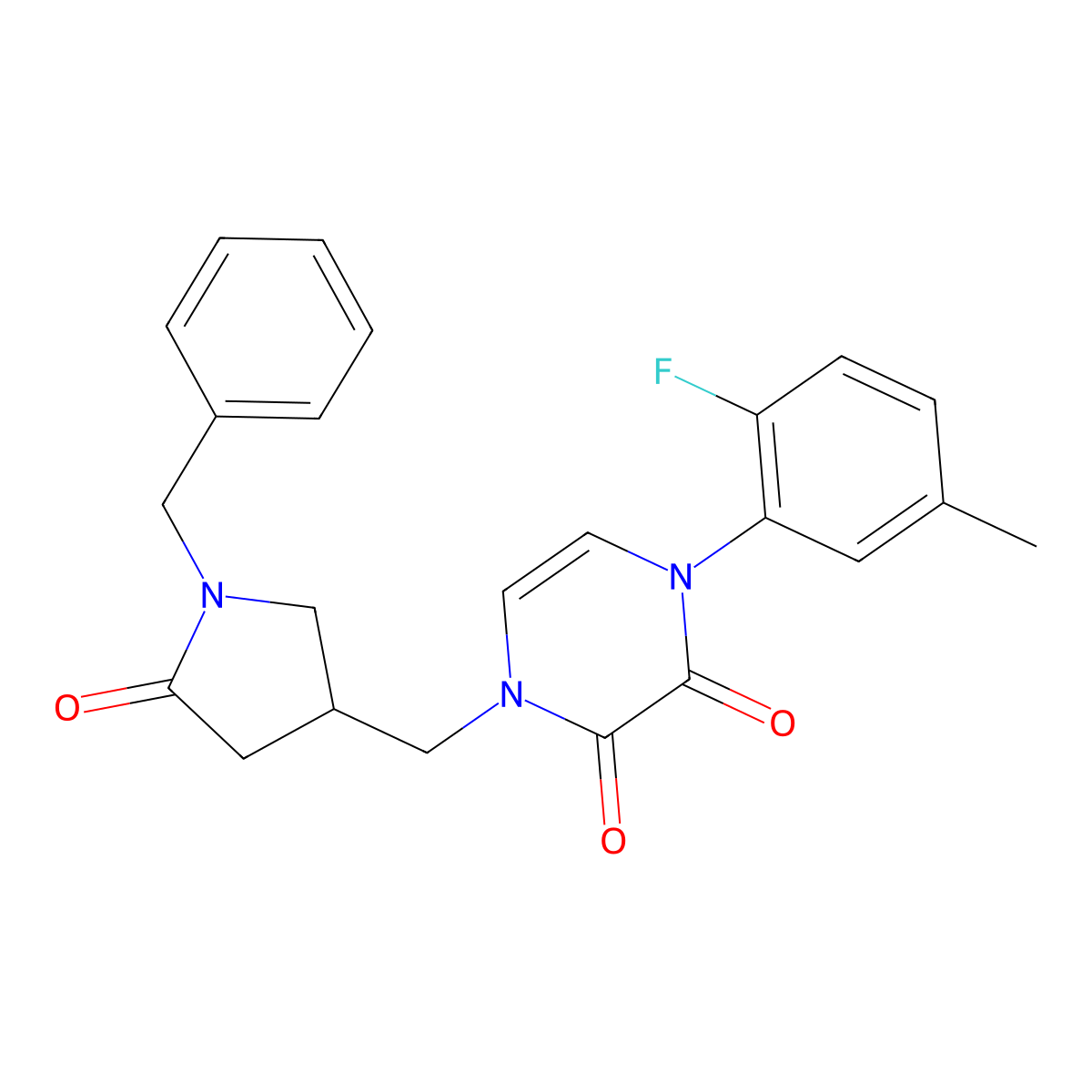 1-[(1-Benzyl-5-oxopyrrolidin-3-yl)methyl]-4-(2-fluoro-5-methylphenyl)-1,2,3,4-tetrahydropyrazine-2,3-dione molecular structure, CAS 2549040-63-1