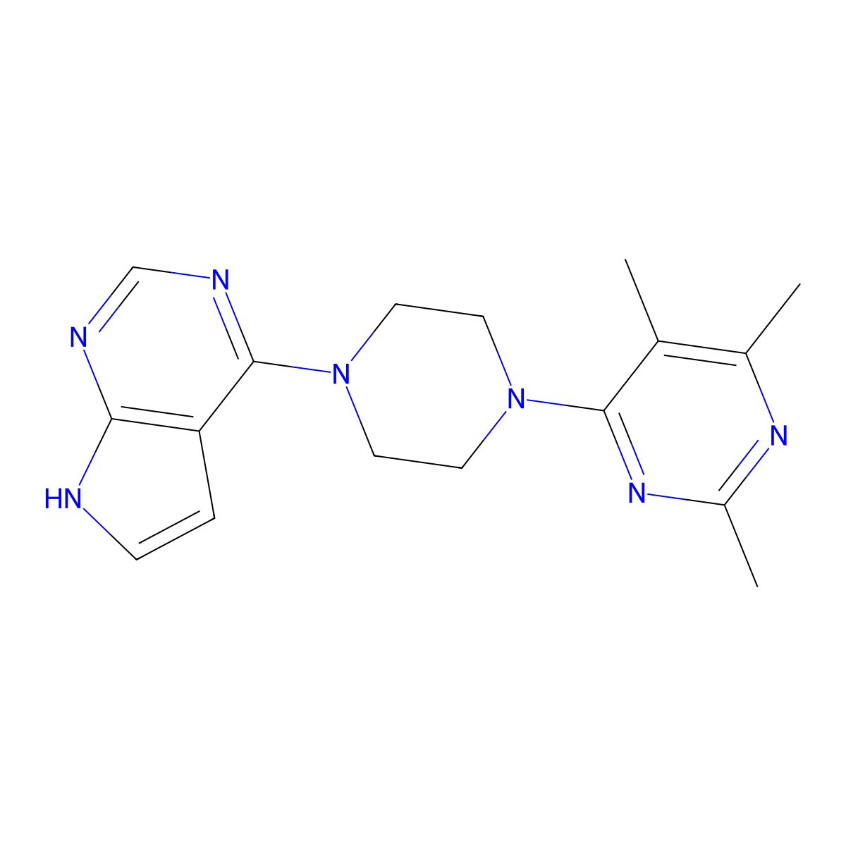 2,4,5-trimethyl-6-(4-{7H-pyrrolo[2,3-d]pyrimidin-4-yl}piperazin-1-yl)pyrimidine molecular structure, CAS 2549040-66-4