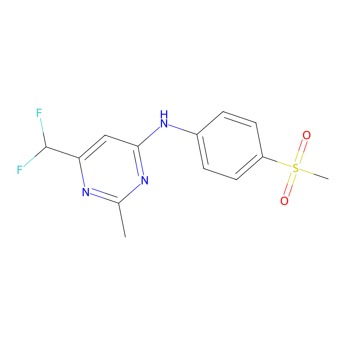 6-(difluoromethyl)-N-(4-methanesulfonylphenyl)-2-methylpyrimidin-4-amine molecular structure, CAS 2549040-75-5